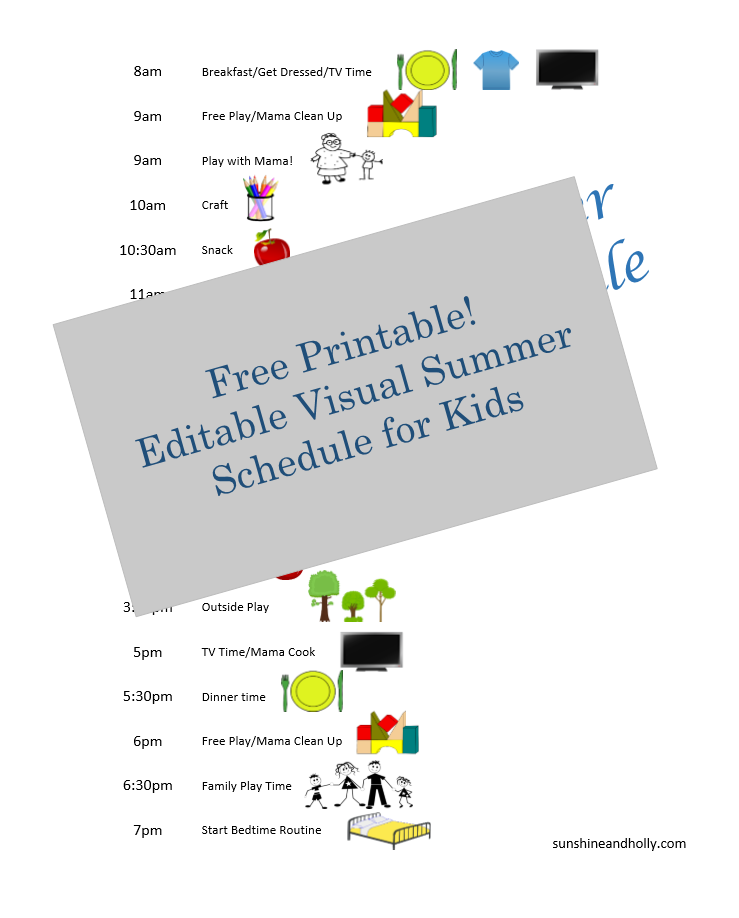 Free Printable - Visual Editable Summer Schedule for Kids | sunshineandholly.com